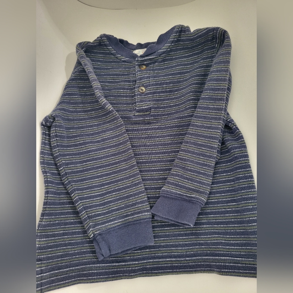 JUST FRIENDS Vintage Boys Henley Style Striped Long Sleeve Shirt 4T